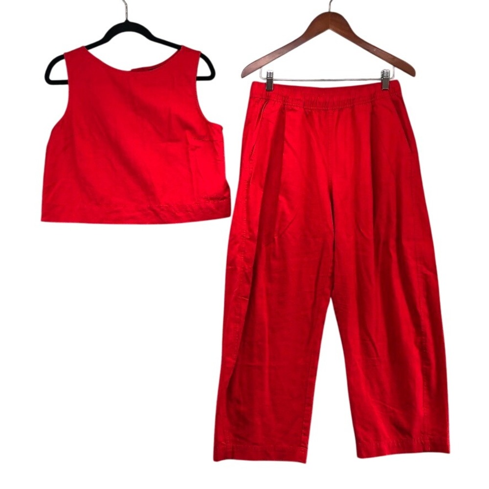 GAP 2-Piece Set Womens Medium Red Linen Blend Crop Top Wide Leg Pants